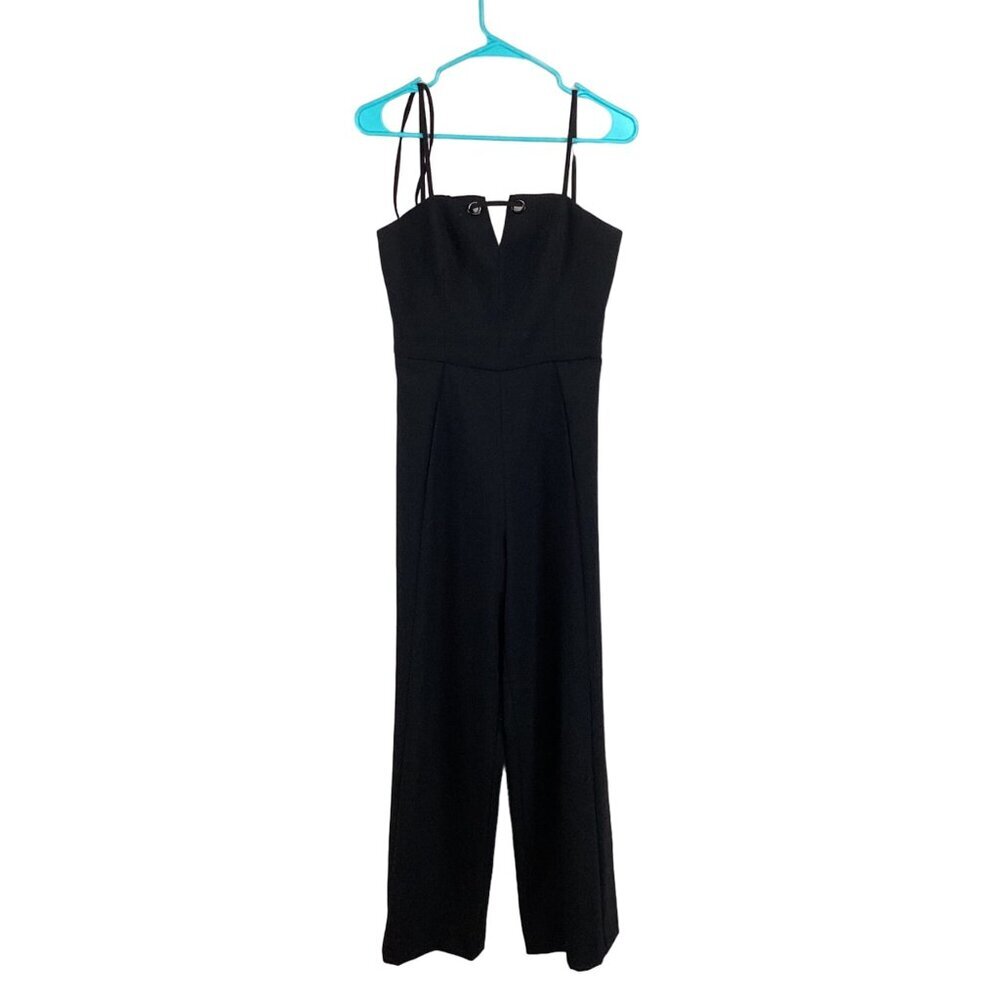 Black Halo Women's Black Jumpsuit Size 6 Sleeveless‎ Center Notched Square Neck